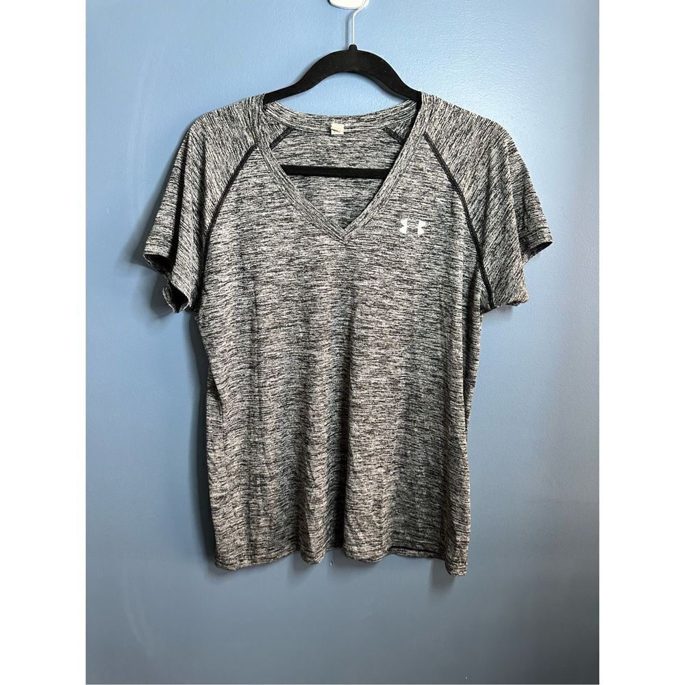 Under Armour UA Heatgear V-Neck Short Sleeve T-Shirt Gray Loose Womens Size Larg